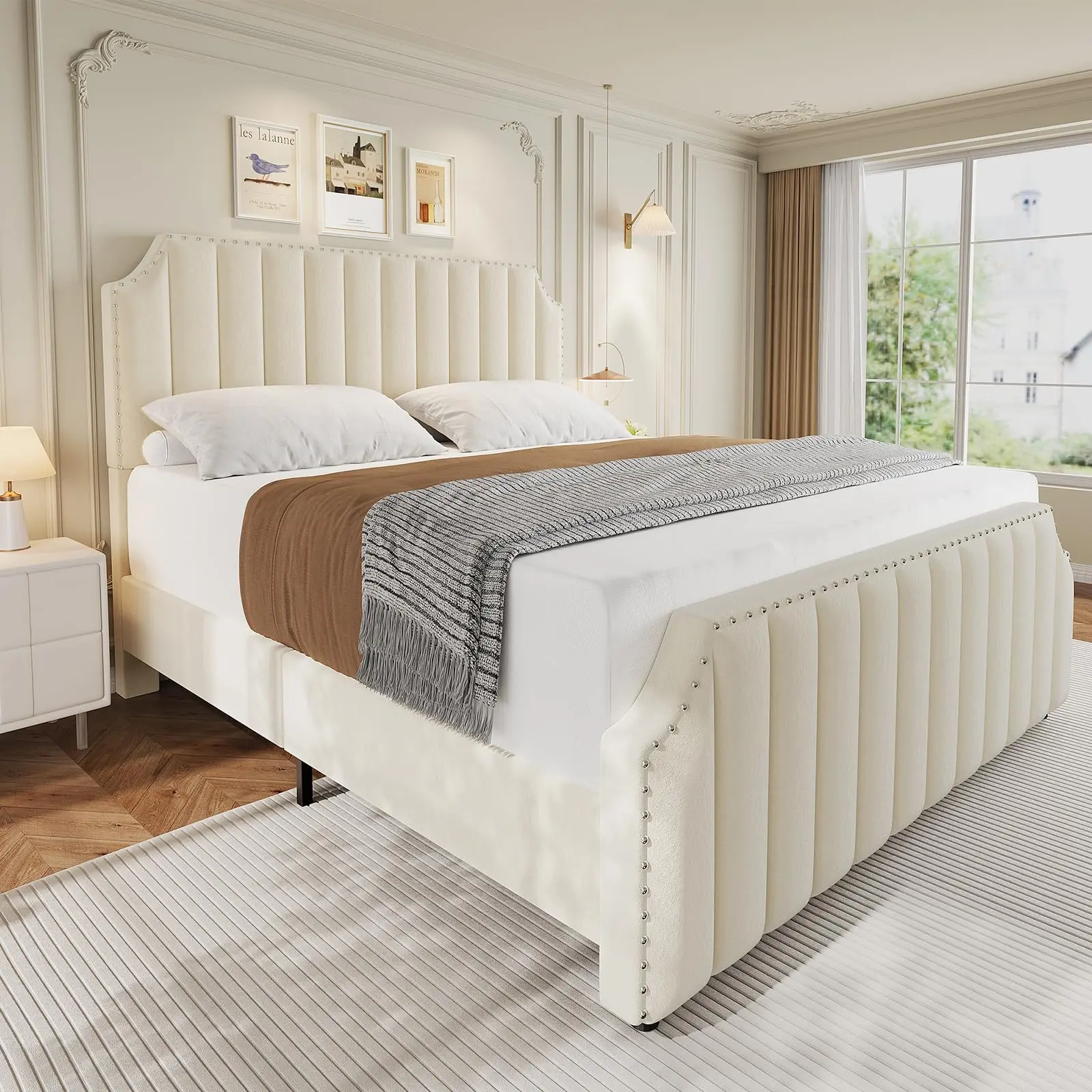 【GARVEE】Glam Up Your Bedroom! Queen Velvet Bed w/ 50" Tall Nailhead Headboard