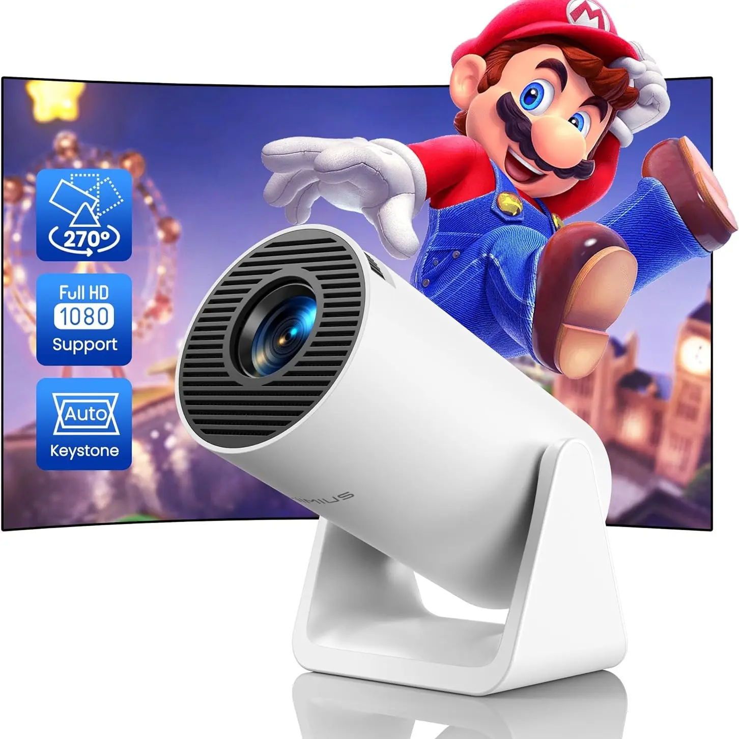 WiMiUS Latest S27 Mini Projector with 270°Adjustable Stand, Wi-Fi, Bluetooth, Wireless & USB Connectivity, Portable Video Projector for TV Stick/Laptop Audio