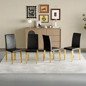 Dining Chairs Set of 4, Modern Upholstered Parsons Chairs, Black PU Leather Chair Set with Golden Metal Legs, Ideal for Dining Room, Kitchen and Restaurant