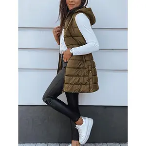 Elegant Hoodie in Size with Pockets down Vest-100% Polyester,  Solid Color, Zip Sleeveless Jacket, Suitable for Autumn and Winter