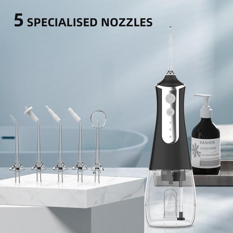 Portable Oral Irrigator 300ML, 3 Modes & 5 Nozzles, Rechargeable Water Flosser, Electric Dental Floss Machine, Cordless Water Flosser, Travel-Friendly Design