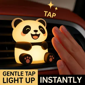 Car Air Vent Panda Tap Light - Touch Activated LED Night Light for Vehicle Interior, Cute Auto Vent Clip Decor, Warm Soft Glow, Instant On, Battery Powered ABS Silicone, Gift for Drivers Kids, Ambient Mood Lamp for Road Trips