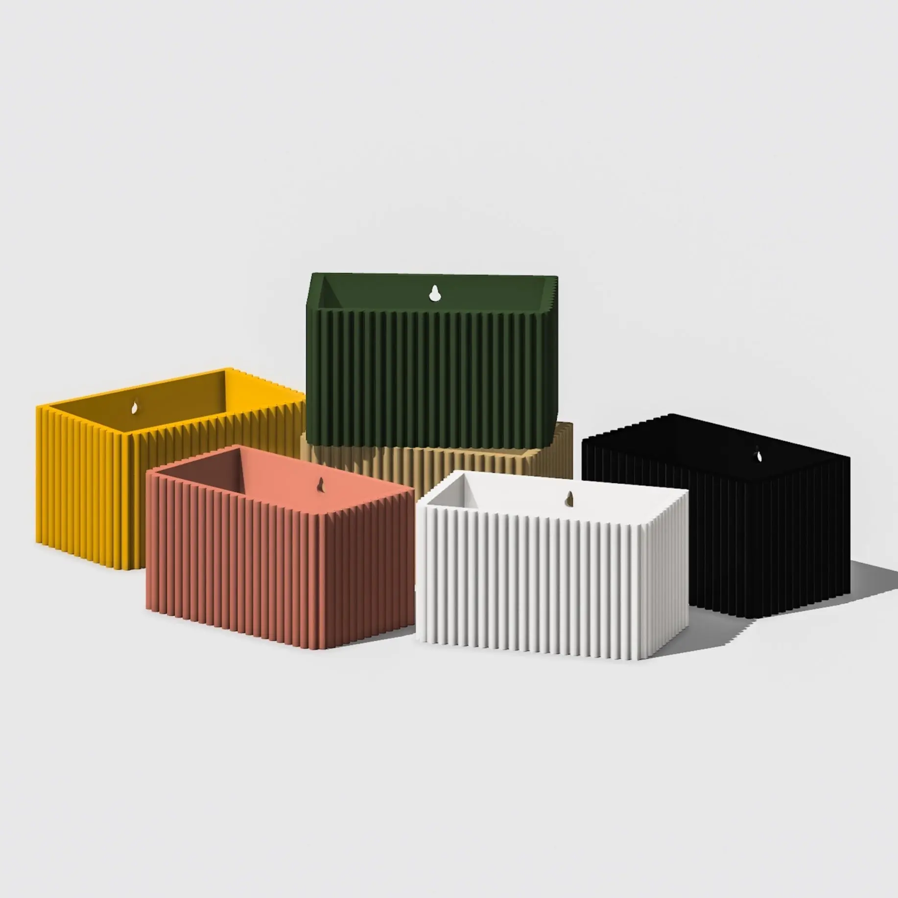 Ribbed Wall Planter, Rectangle, Mountable Plant Pot with Drainage, Multiple Sizes and Colors