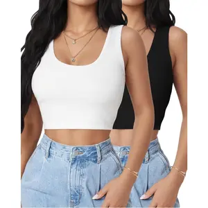 U-Neck Crop Tank Tops 2-Pack Ribbed Stretchy Slimming Women Summer Casual Short #Summervibes