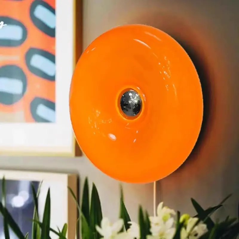 RGB Donut Lamp,Plug-in Bedside Lamp Or Plug-in Wall Sconces,Mid Century Modern Decor Wall Mount Lamps,Creative Orange Light for Living Room,Reading Room,Hallway Ambient Lighting
