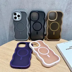 Magnetic Translucent Matte Clear Curly Wavy Frame Hard TPU Phone Case for IPhone 16 Pro Max 15 14 Plus 13 Anti Fall Phone Case