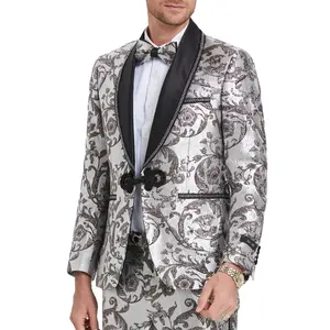 Dazzling Shiny Silver Tuxedo with Black Paisley Design - A Showstopper  Prom and Wedding Seasons