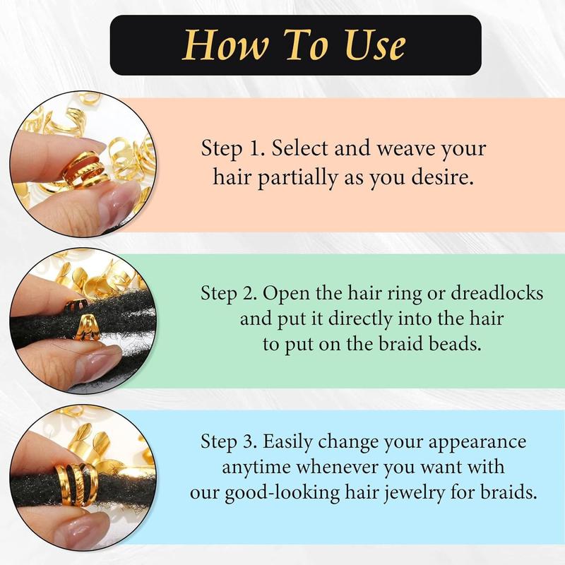 40PCS Hair Jewelry for Braids Gold Hair Cuffs Multi Style Rings Adjustable Hair Beads for Braid Loc Dreadlock Accessories