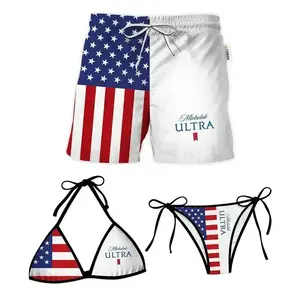 USA Flag Matching Couple Swimwear Set 2026, Stars and Stripes Bikini & Patriotic Mesh Shorts Beach Outfit, Gift for Boyfriend and Girlfriend