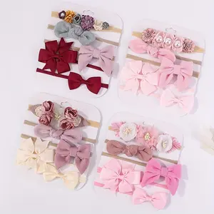 5pcs Sweet Style Solid Color Bow Headbands for Youngsters Girls, Bow Elastic Hair String, Soft Polyester Hair Accessories