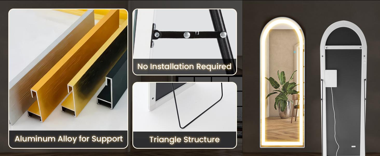 Sweet Furniture Luxury Mirror Full Length Standing Mirror with LED Lights,Dimming & 3 Color Lighting, Wall Full Length Aluminum Alloy Room Decor