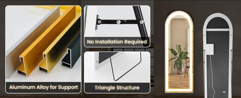 Sweet Furniture Luxury Mirror Full Length Standing Mirror with LED Lights,Dimming & 3 Color Lighting, Wall Full Length Aluminum Alloy Room Decor