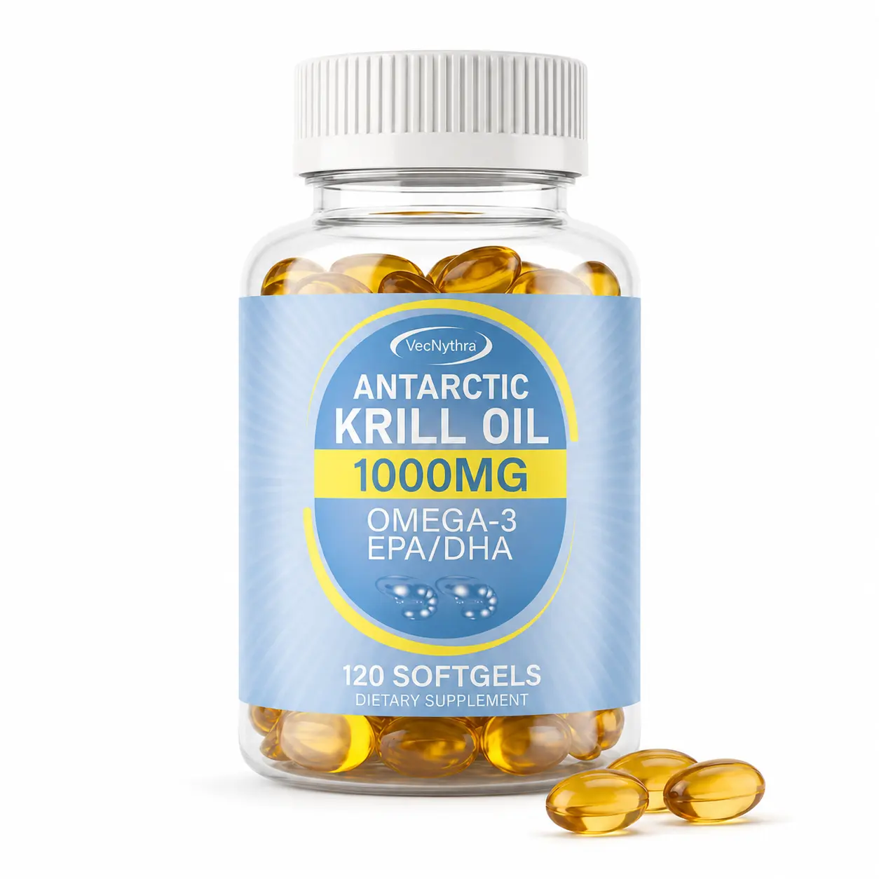 VecNythra Antarctic Krill Oil 1000 mg - 120 Softgels - Omega-3 EPA, DHA, with Astaxanthin Supplement Sourced