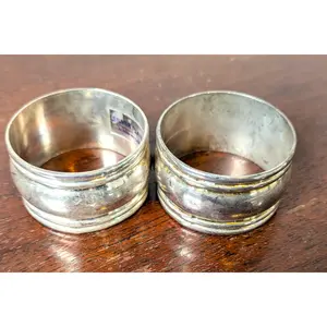 Set of 2 Gold Tone Creases Napkin Rings - Silverplated - Dinner Parties - Measurements Seen in Photos