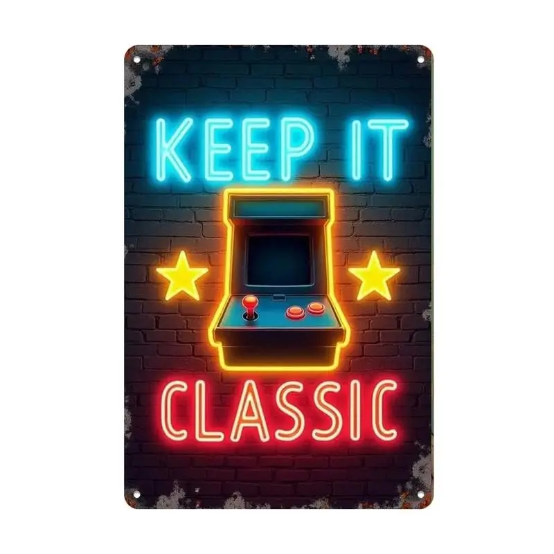 1pc Retro Classic Arcade Neon Wall Art, Aluminum Decorative Sign for Home Office Cafe Bar Garage, Easy to Hang Versatile Holiday Seasonal Decor Wall Decor