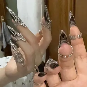 Neo-Gothic Rock Mechanical Nail Art Fingertip Rings Nail Rings Punk Metal Jewelry Ladies Party Gifts for Girlfriends