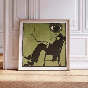 (No Frame) Vintage Surreal Woodblock Fine Art Print of a Smoking Eyeball ? Unique Wall Art ? Strange Decor ? 5 sizes, poster