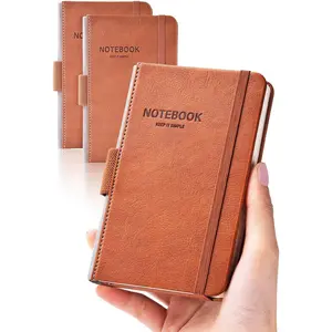Pocket Notebook Small Notebook 2-Pack, 3.5" x 5.5" Pocket Notebooks Hardcover with Thick Lined Paper, Inner Pockets, Cover Letter Embossing Design Mini Journal Notepad Brown Leather