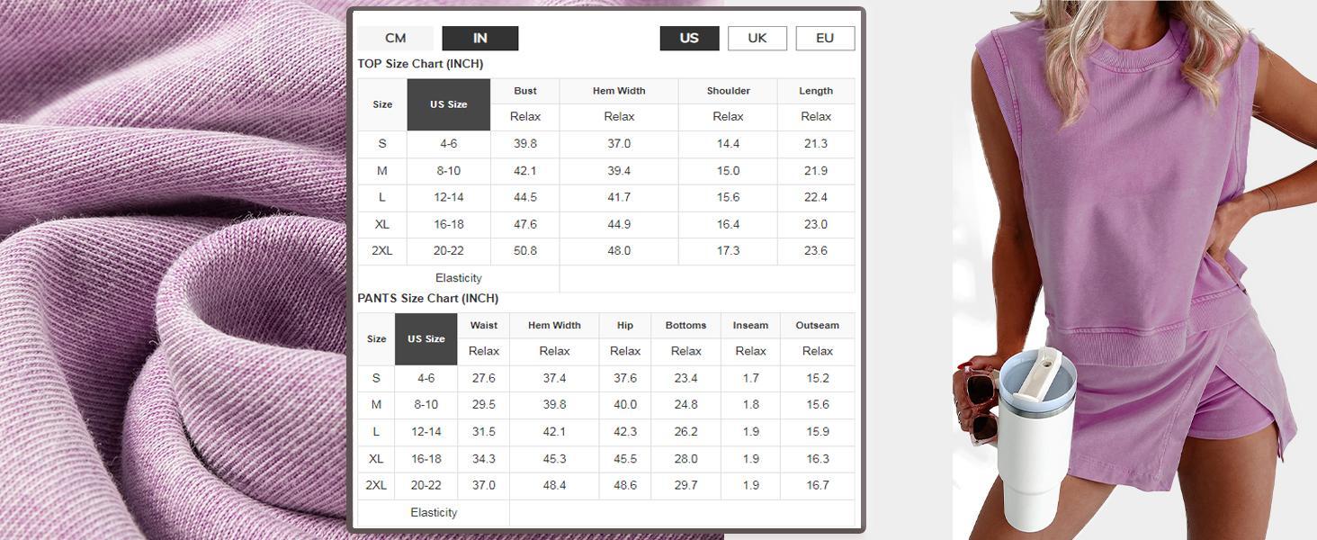 Ommig Womens Travel Outfits Summer Lounge Set Two Pieces Mineral Wash Cotton Tank Top Lined Split Athletic Skirt Set