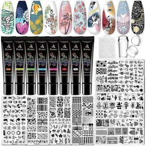 Nail Stamper Kit 22Pcs Gel Nail Stamping Kit 12Pcs Nail Stamping Plates 8Pcs Gel Stamping Polish, Silicone Stamper Scraper Flower Lace Star Stripe Holiday Stamp Template Gift for Women