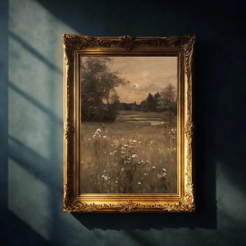 Moody Meadow Landscape Print Vintage Countryside Wall Art