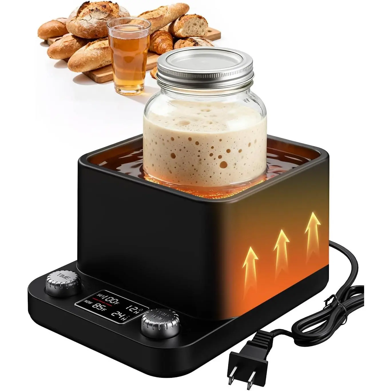 Black Sourdough Starter Warmer - Water Bath Even Heating, Precise Temp 1°F Thermostat (70-104°F), 198H Timer, Smart Tool for Kombucha Yoghurt Fermentation