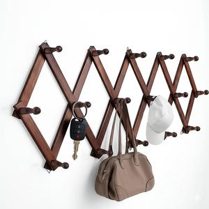 Accordion Peg Rack | 16 Hooks Expandable Wall Rack for Hats, Coat, Tools | Multi-Purpose Wooden Organizer Holds/Hangers Caps,  Bag & Hoodies | Space Saving Room/Garage/Entryway Storage Solution (Brown)