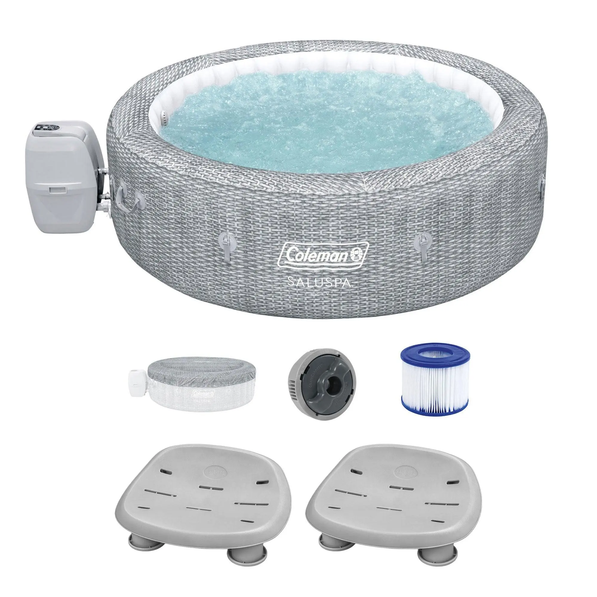 Bestway Coleman Sicily AirJet Inflatable Round Hot Tub with 2 SaluSpa Seat, Gray Bestway Coleman Sicily AirJet Inflatable Round Hot Tub with 2 SaluSpa Seat, Gray
