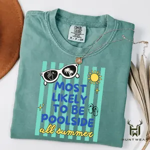Comfort Colors Poolside Summer Shirt, Most Likely To Be Poolside All Summer Tee, Cute Summer Vacation Shirt, Beach Pool Party Tee, Retro Summer Graphic T-Shirt