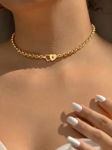 Women's Classic Stainless Steel Chain Fashion Necklace, Double Heart Letter Pendant Design, Casual Style Jewelry for All Seasons, Personalized Initials
