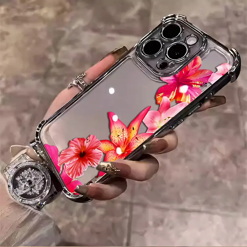 Tropical Floral Clear iPhone Case Vibrant Protective Phone Cover For IPhone 17 16 15 14 13 12 11 X XS PRO PLUS MAX AIR Four-corner Drop-proof Transparent Casual Soft Silicone mobile phone case L371