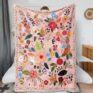 Floral Throw Blanket for Girls Womens,Soft Fuzzy Cozy Thick Blanket for Couch Chair Sofa Gift Home Décor,All Seasons Flannel Blanket
