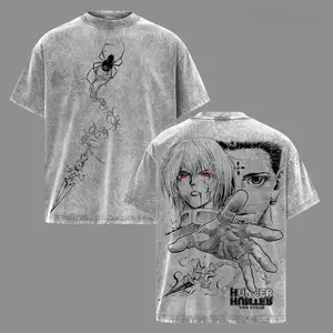 Kurapika Chrollo Print T-shirt Anime Hunter x Hunter Clothing Men Women Cotton Tshirts Retro Washed T Shirt Harajuku Male Tops