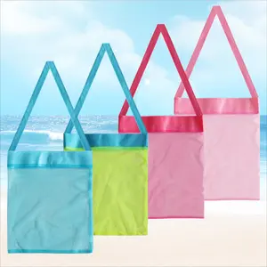 4 Pack Colorful Mesh Beach Tote Bags, Quick Dry Sand-Free Net Bags for Kids Toy Storage, Lightweight Foldable Beach Totes with Reinforced Handles, Breathable Organizer Bags for Family Beach Trips, Pool Days & Summer Water Activities,Summervibes