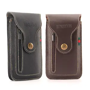 New PU leather Mobile Phone Waist Bag with Belt LeatherMultifunctional Solid Dual Pocket for Men's OutdoorConstruction Site Use phone case for iphone 14 15 16 promax plus Sumsung Sunglasses Case Card bag