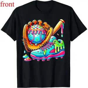 Ice Cream Drip Baseball Stuff Baseball Drip For Unisex Graphic Summer Shortsleeve Cotton T-Shirt