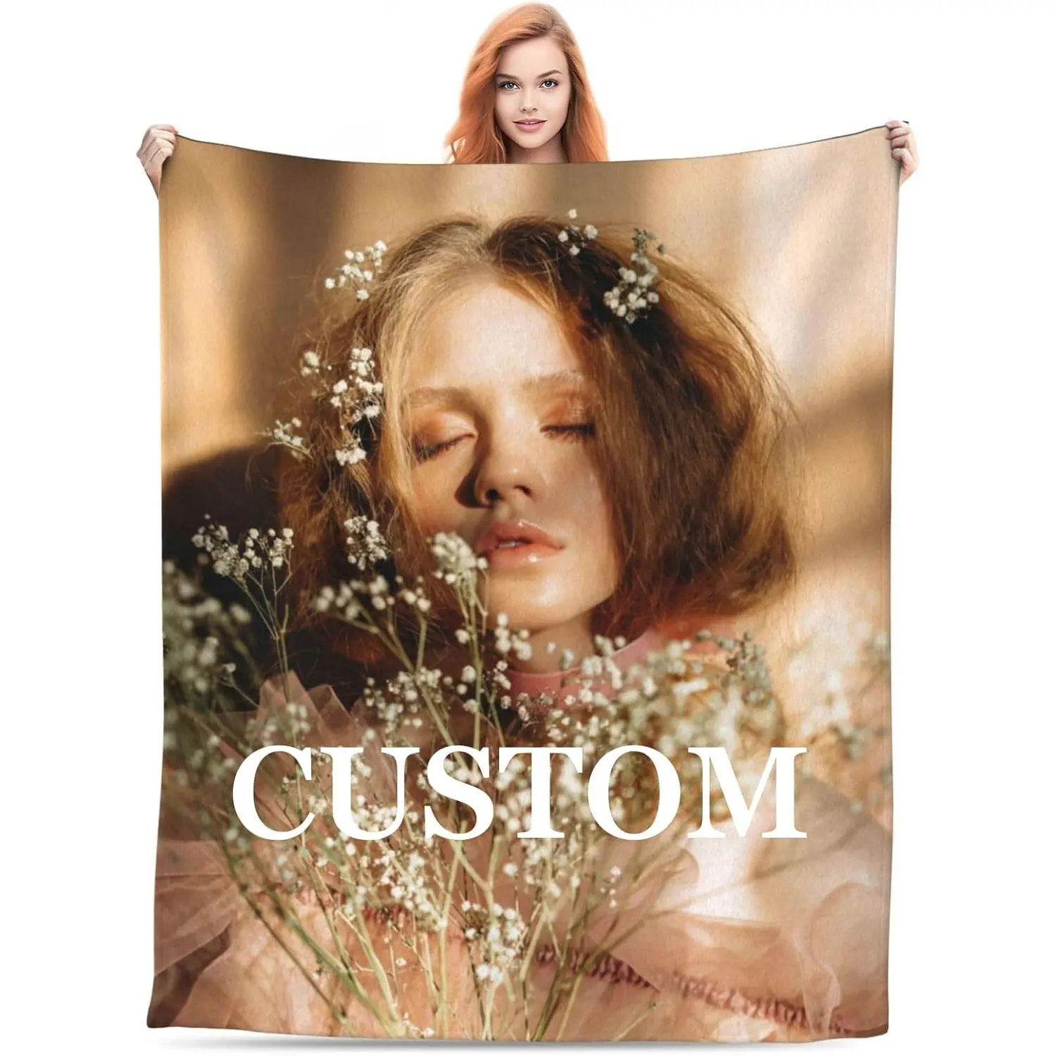 Custom Photo & Text Fleece Throw Blanket - Soft, Lightweight, Portable, 60x50 in - Personalized Christmas Blanket for Sofa, Bed, Children