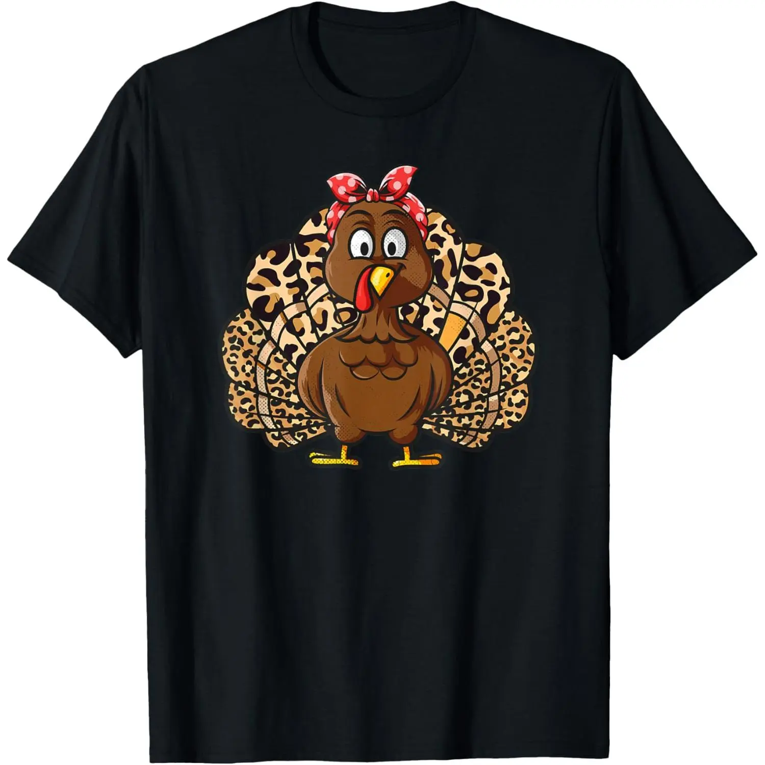 Thanksgiving Leopard Turkey Women Girl Autumn Fall season T-Shirt Casual Crewneck Womenswear Tshirt