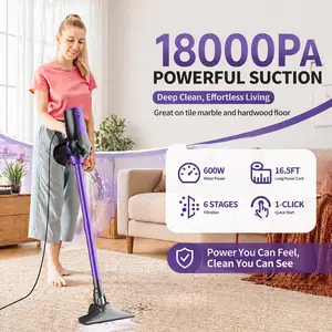 600W 18kPa Compact Lightweight Upright Vacuum Cleaner, High-Quality DC Motor, Multiple Suction Heads, Detachable Design for Carpets, Hard Surfaces & Pet Hair, Vacuums