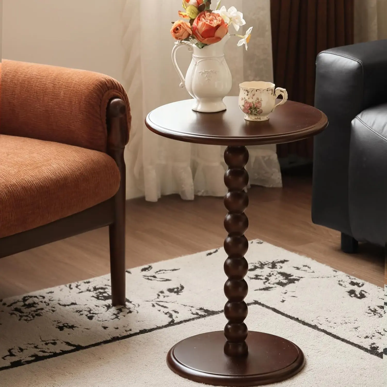 YESWOOD Pedestal Side Table, Small Round Side Table for Small Spaces, Drink Table with 100% Solid Wood Leg, Round Coffee End Table for Living Room, Bedroom, Corners, and Office