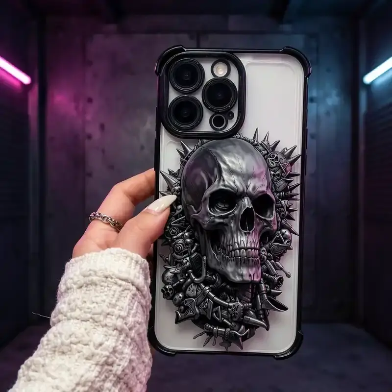 Men's Punk-Themed Mechanical Skull Phone Cover for SAMUNG Galaxy S24/S23/S22, S24+/S23+/S22+ Ultra, FE Plus, Electroplated All-Encompassing Anti-Drop Design, Model C052