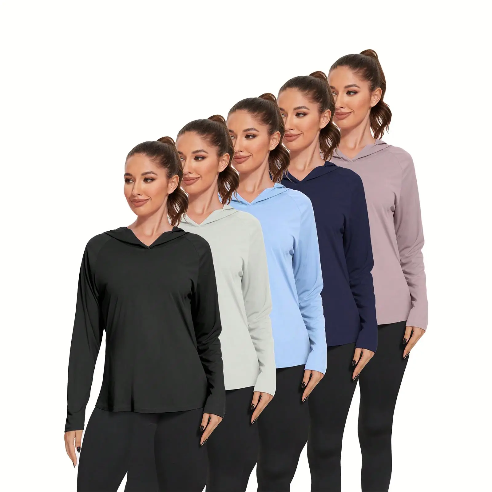 Women's Maternity Apparel, 5-Pack Crewneck Athletic T-shirt Set for Active Days, Hiking, and Fishing