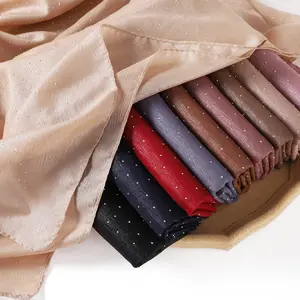 Luxury Women Fashion Satin Rhinestone Diamond Crinkle Hijab Shawl