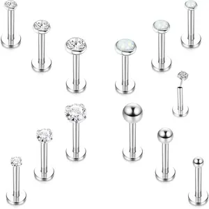 Jstyle 12Pcs Threadless Lip Rings Tragus Earrings for Women Men 16G Surgical Steel Flat Black Labret Cartilage Forward Helix Earrings Nose Studs Pushin Monroe Medusa Piercing Jewelry Daily