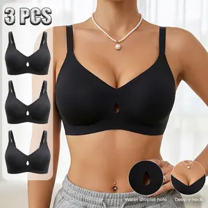 Hicloth Women's Seamless Wireless Sports Bra Jelly Soft Support V-Neck Sexy Water Drop Hole Back Beauty Design for Everyday Womenswear