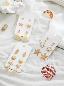 Cute Starfish & Shell Design Stud Earring, Fashionable Jewelry for Women & Girls, Trendy All-match & Exquisite Jewelry for Birthday Gift