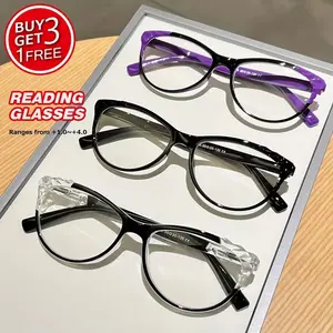 Women's Fashion Vintage Square Reading Glasses, +1.0 to +4.0 Strength, Lightweight Durable PC Material, Ideal for Daily Computer Use