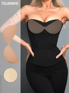 5 PCS Deep V Invisible Push Up Bra with 4 Round Adhesive Pads, Strapless Backless Sticky Bra for Women Dress, Elegant Breathable Non-slip Reusable Support for Wedding Party Summer Essentials