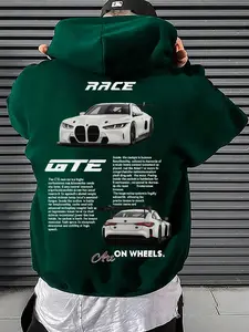 Men's "Art On Wheels" Race Car Graphic Hoodie - Streetwear Urban Pullover, Comfortable Fleece Hooded Sweatshirt for Casual Daily Wear, Trendy Car Culture Fashion Piece, Modern Lifestyle Relaxed Fit City Style Outfit