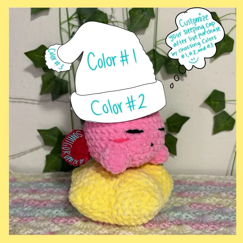 Custom crochet sleeping pink bubble with customizable sleeping cap
